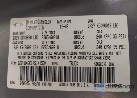 2007 Dodge Dakota Slt from USA, damaged, VIN 1D7HW48K17S141534